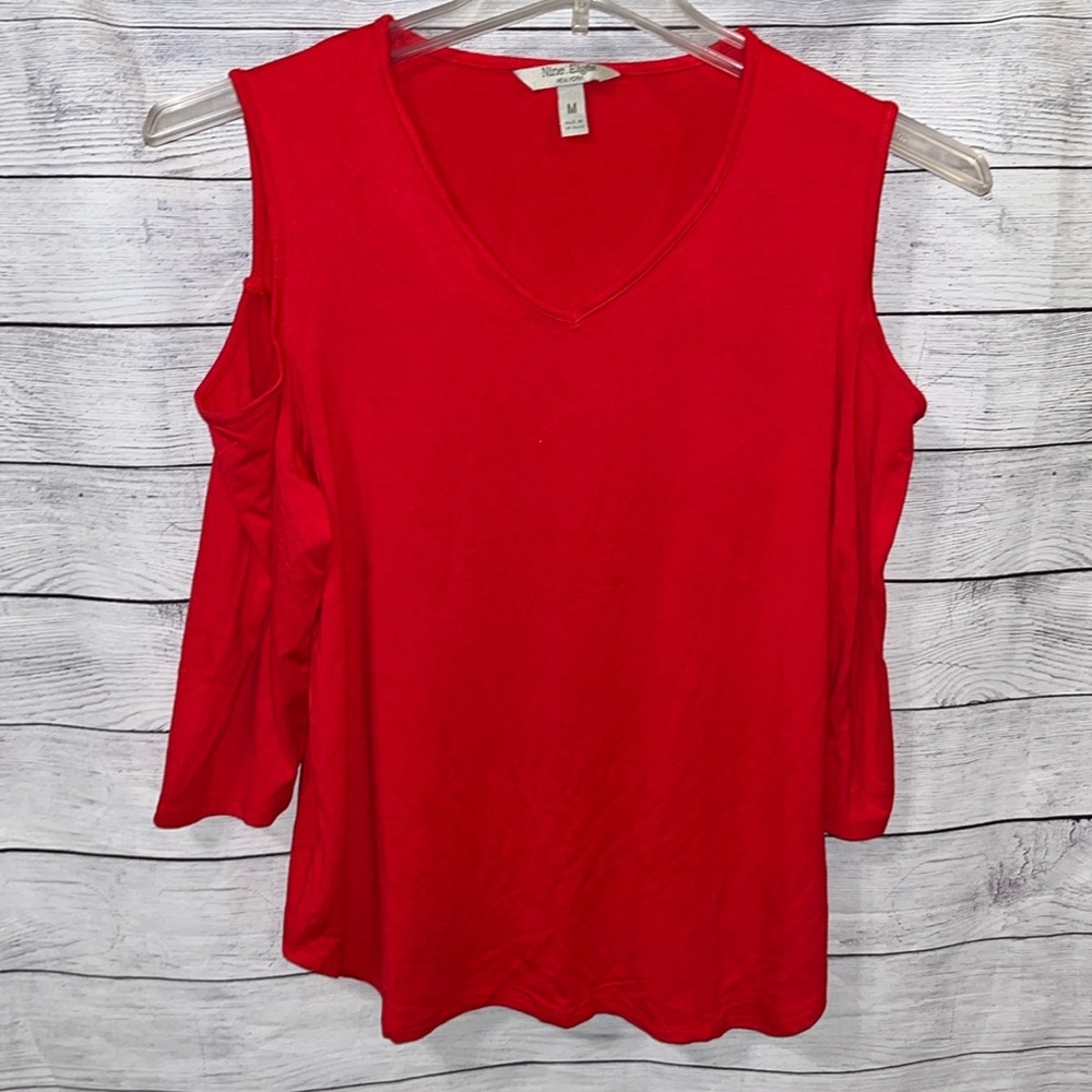 Nine Eight Red Cold Shoulder Top M